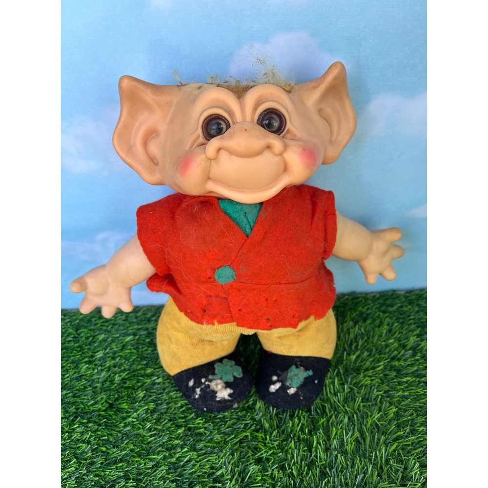 Vintage Scandia House Doll Large Ears Glass Eyes Red Vest Yellow Pants